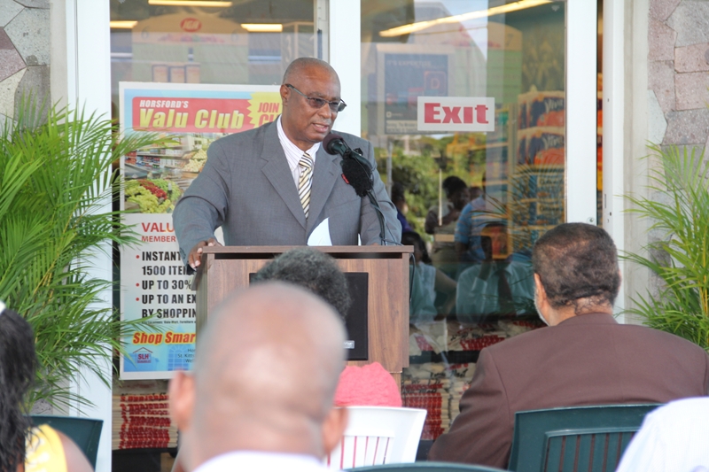 Premier of Nevis, Hon.Joseph Parry making his address at the opening ceremony of the Nevis Horsford's Valu Mart IGA